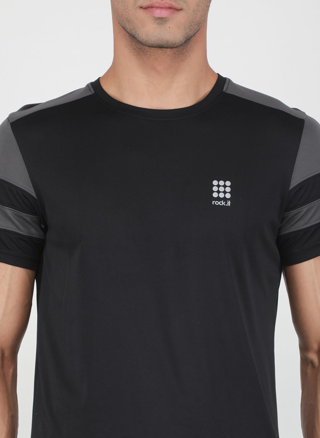 Rock.it Men Black Self Design T-Shirt