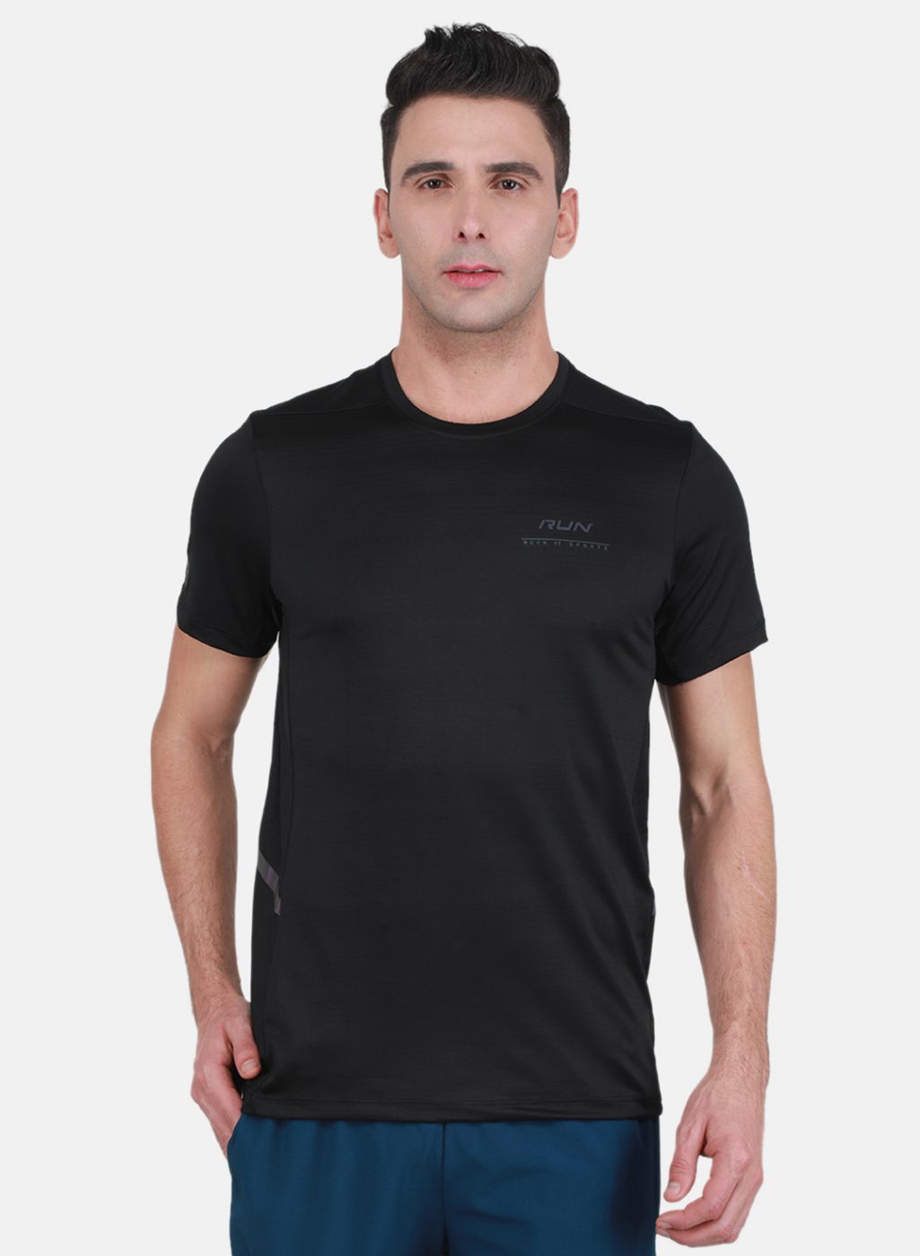 Rock-it Men Black Self Design T-Shirt
