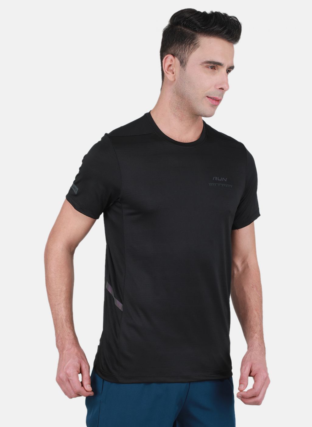 Rock.it Men Black Self Design T-Shirt