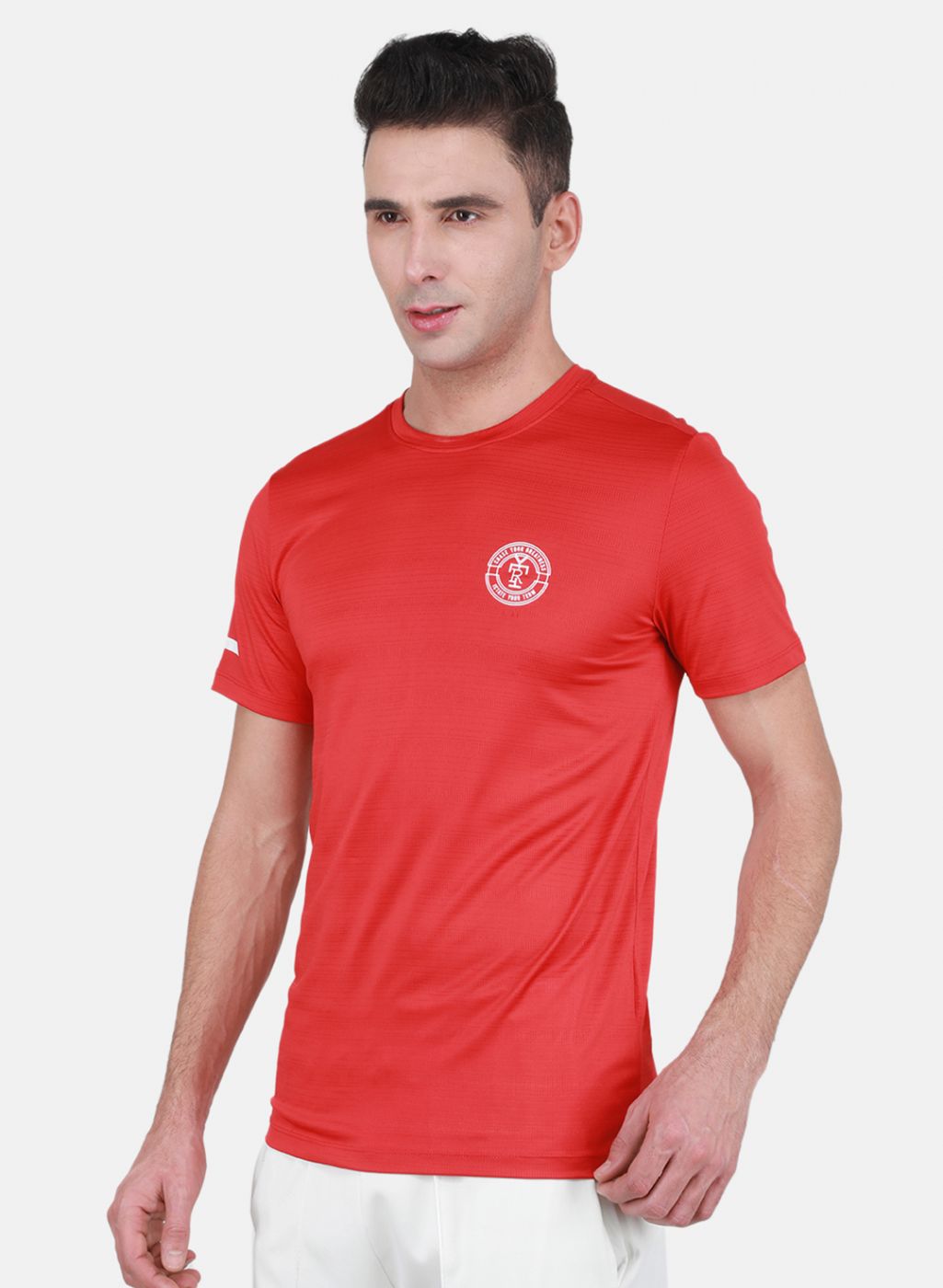 Rock-it Men Red Self Design T-Shirt