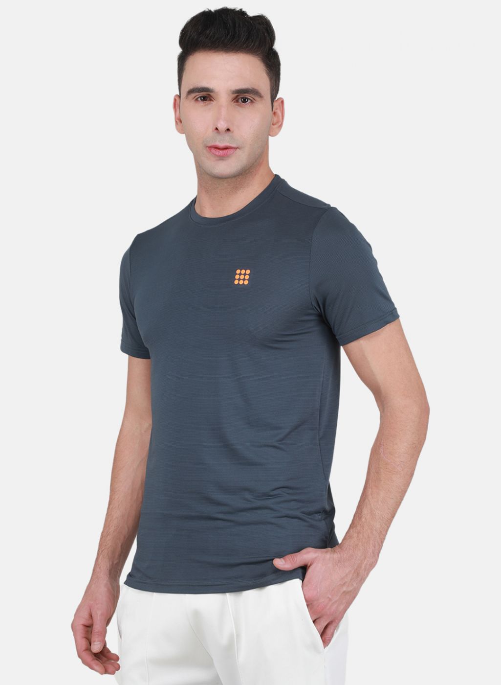 Rock-it Men Grey Self Design T-Shirt