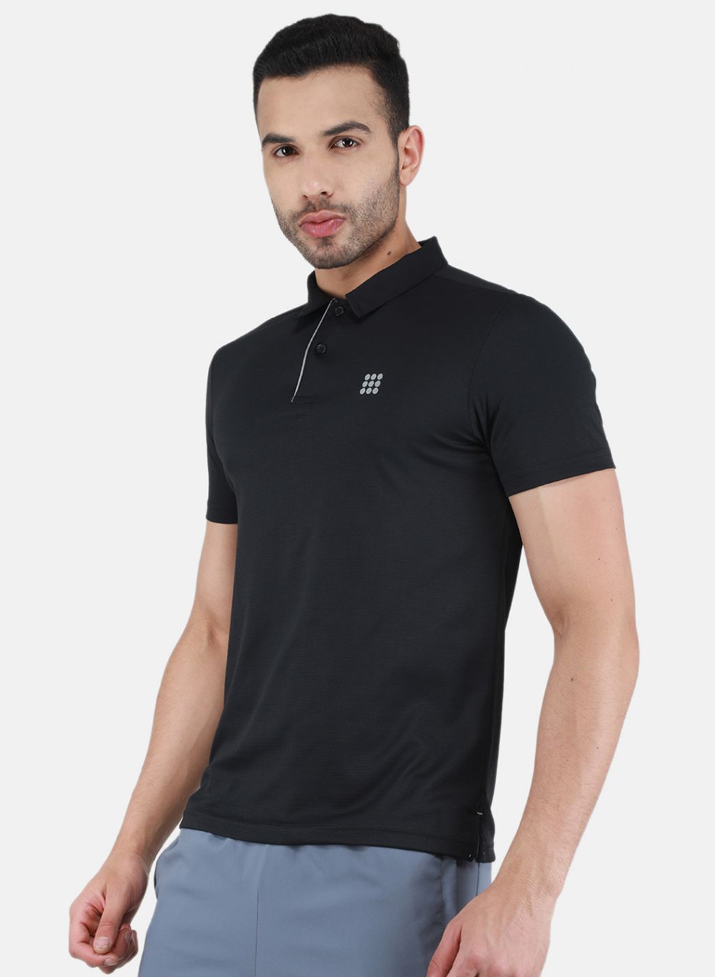 Men Black Self Design T-Shirt