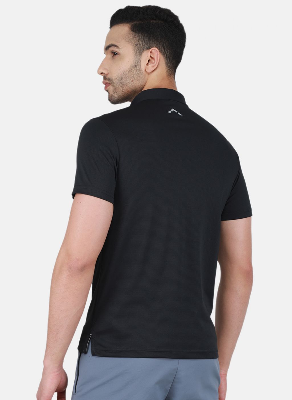 Men Black Self Design T-Shirt