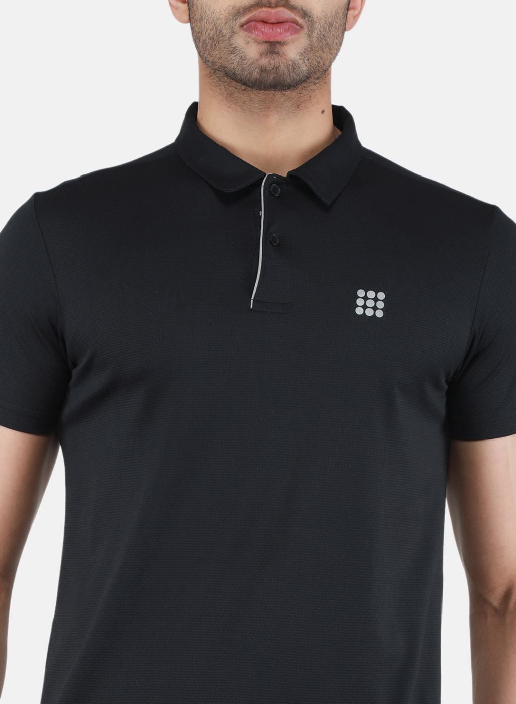 Men Black Self Design T-Shirt
