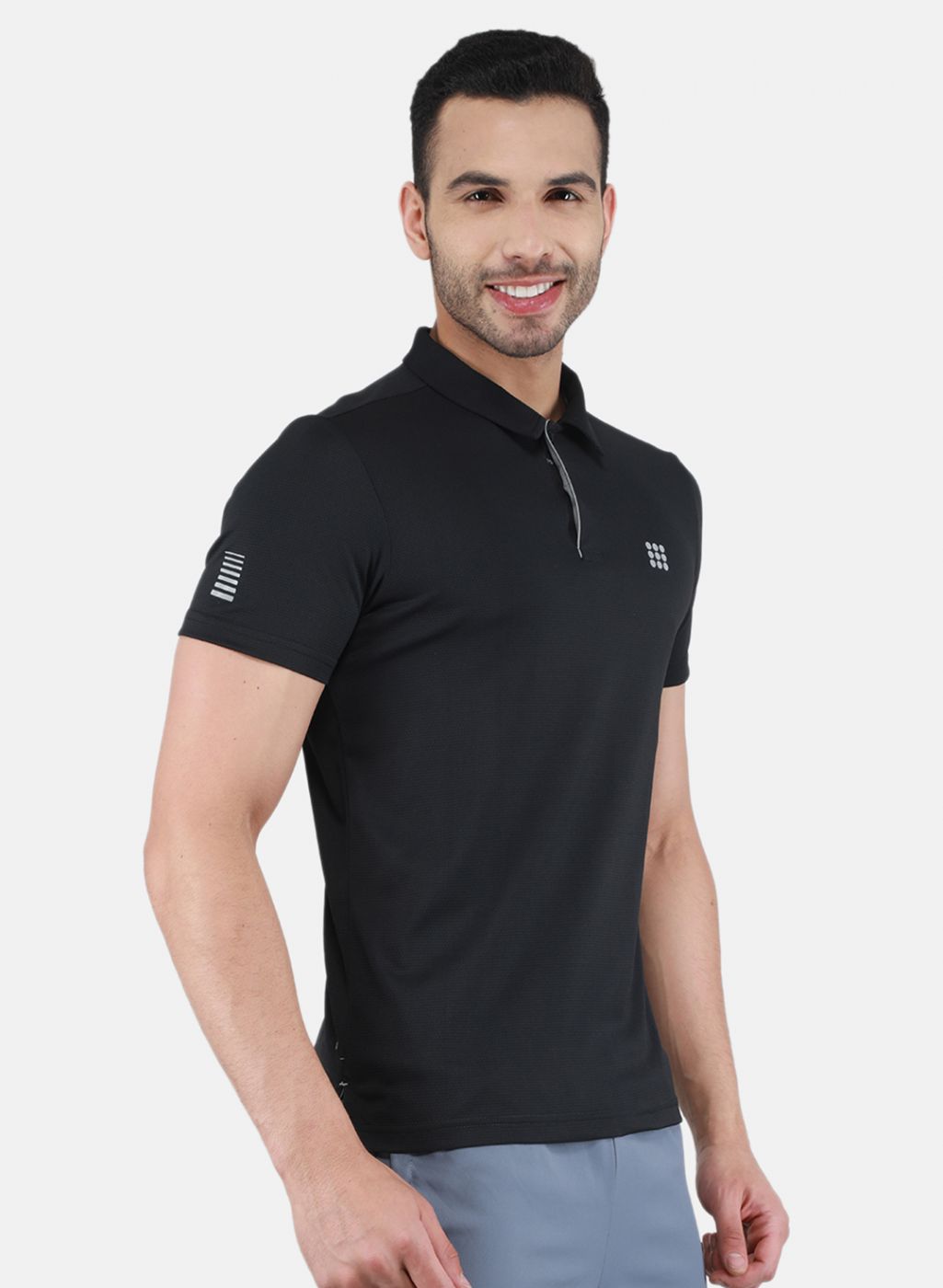 Men Black Self Design T-Shirt