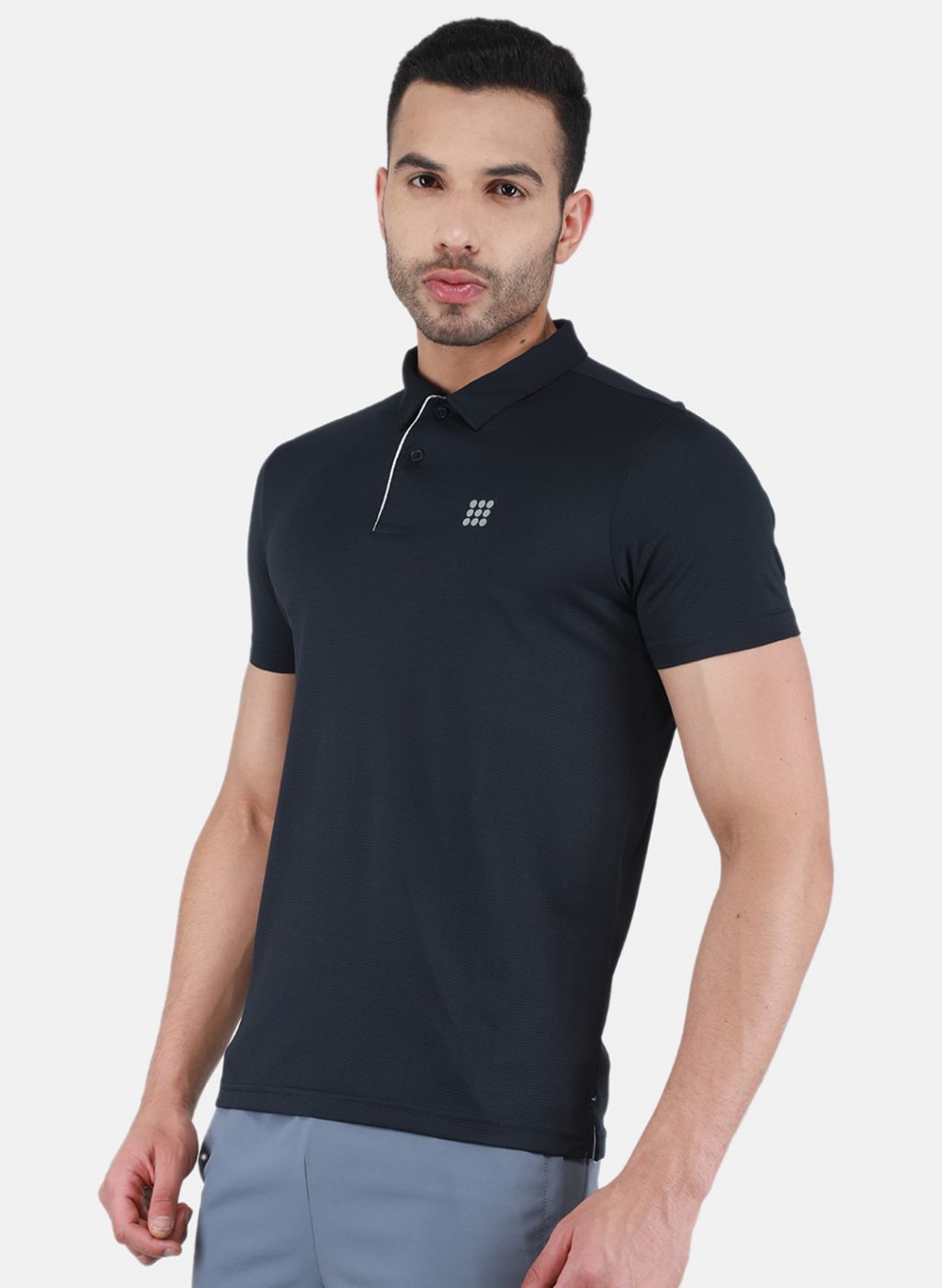 Men NAvy Blue Self Design T-Shirt
