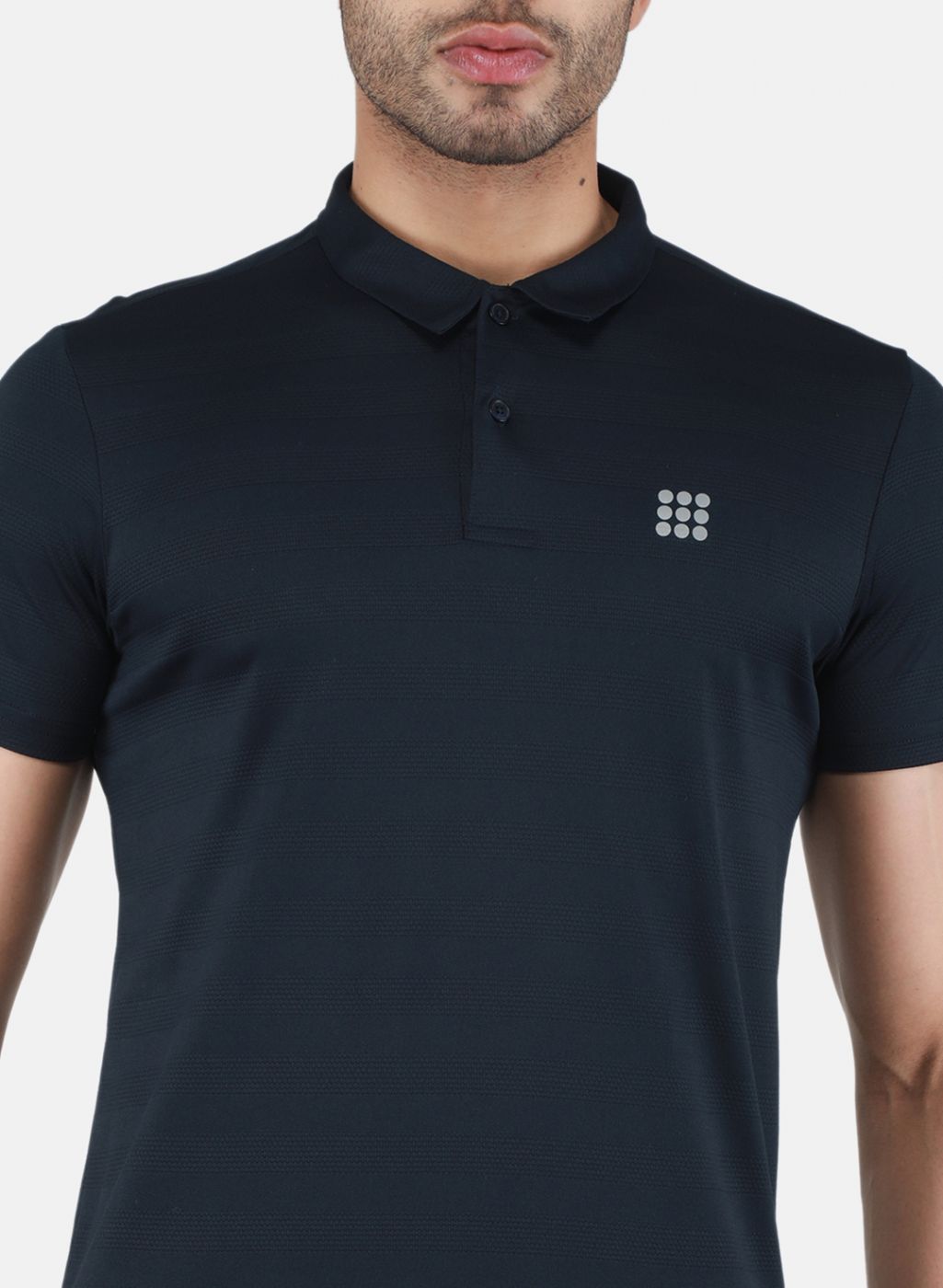 Men NAvy Blue Self Design T-Shirt