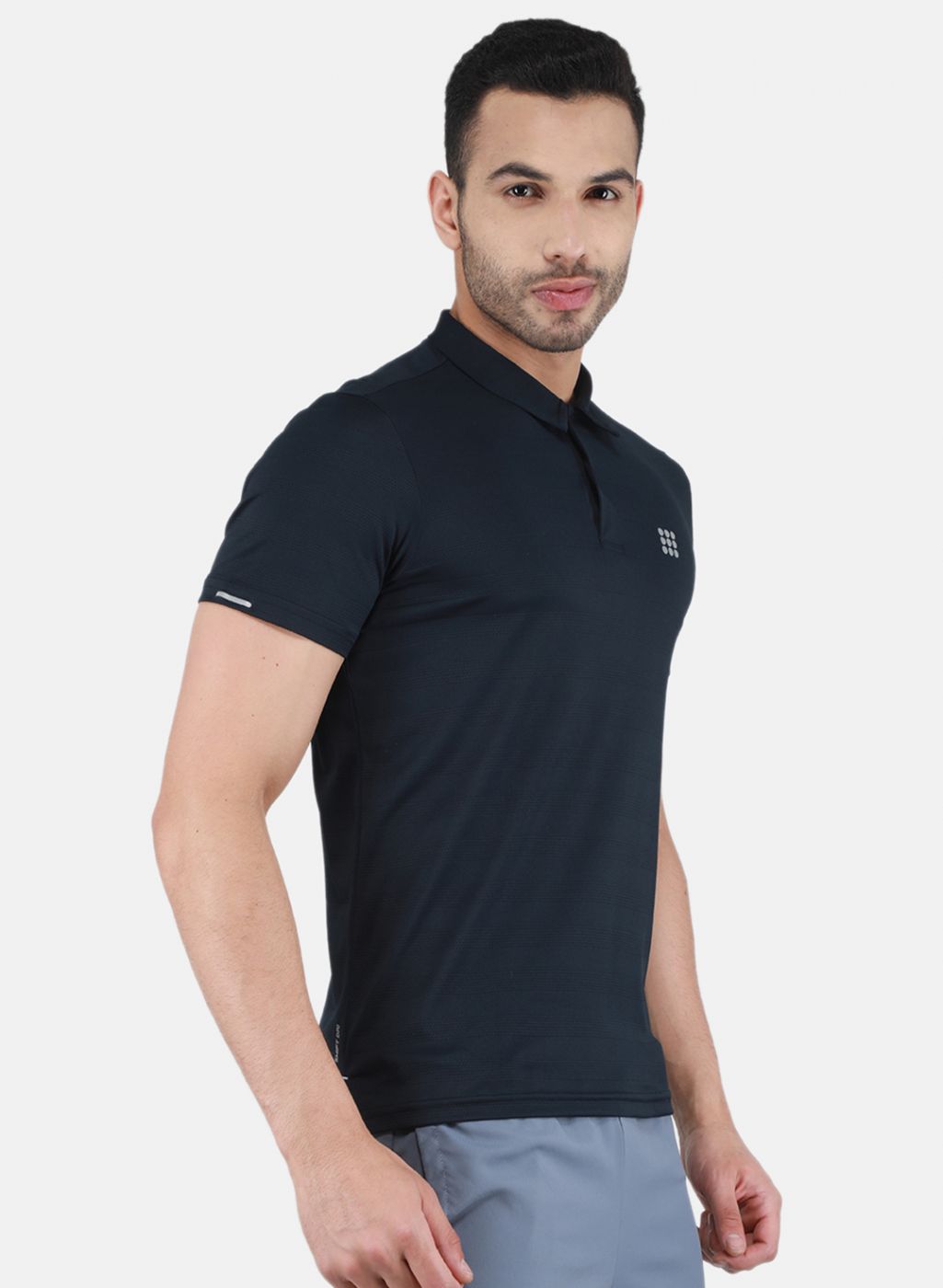 Men NAvy Blue Self Design T-Shirt