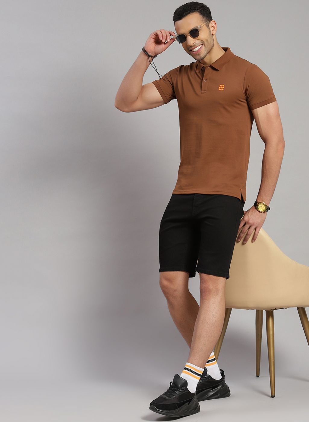 Rock.it Men Brown Solid T-Shirt