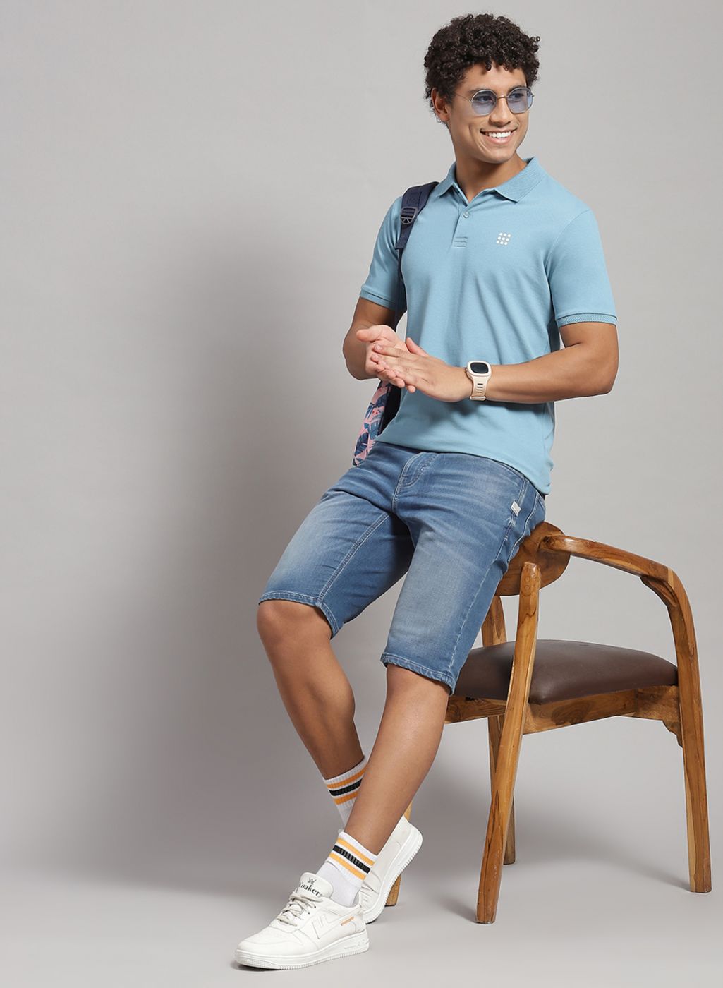 Men Blue Solid T-Shirt