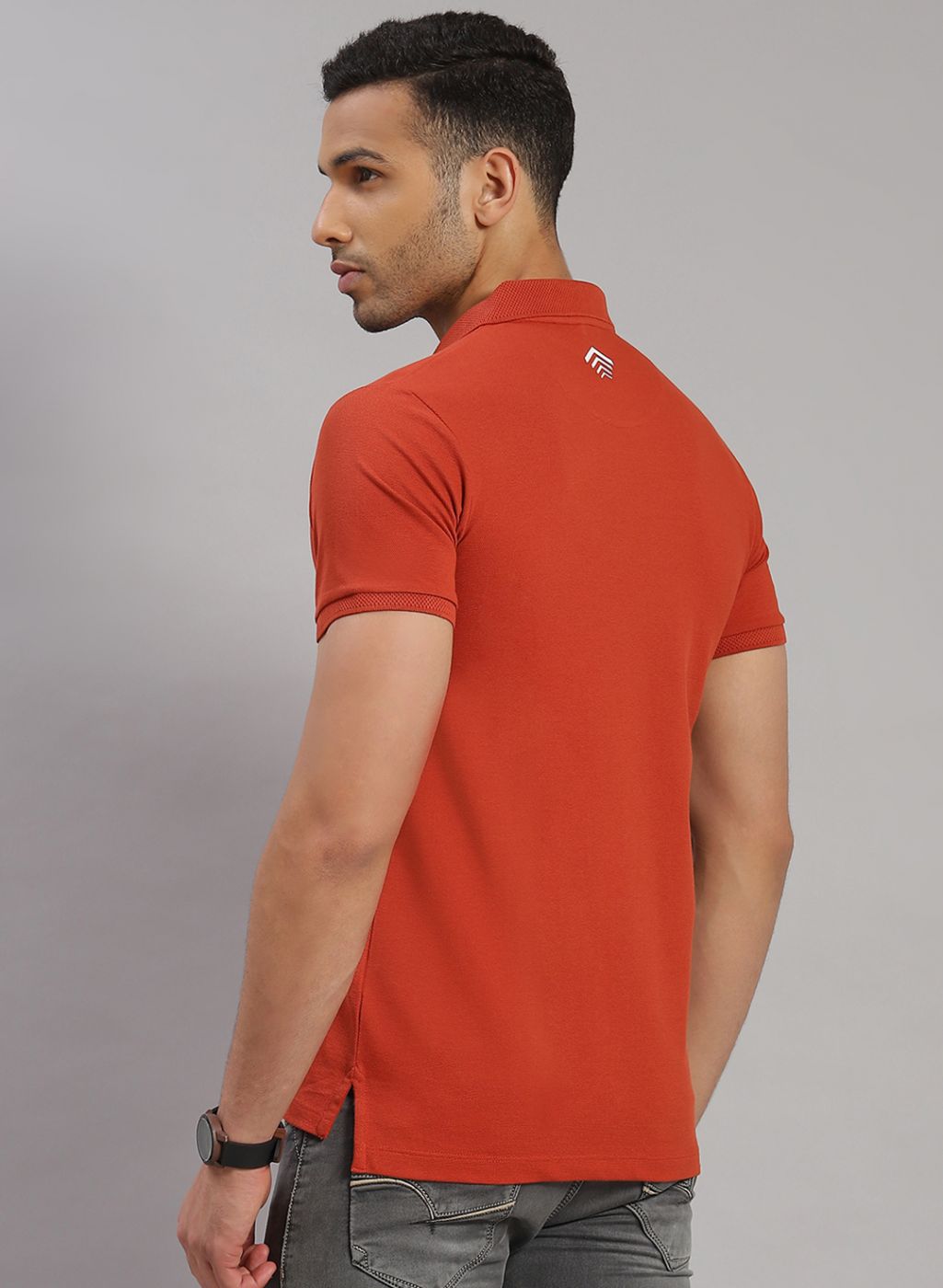 Men Rust Orange Solid T-Shirt