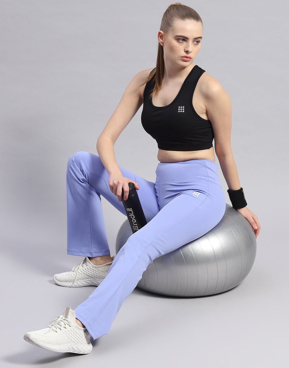 Women Blue Solid Regular Fit Yoga Pant
