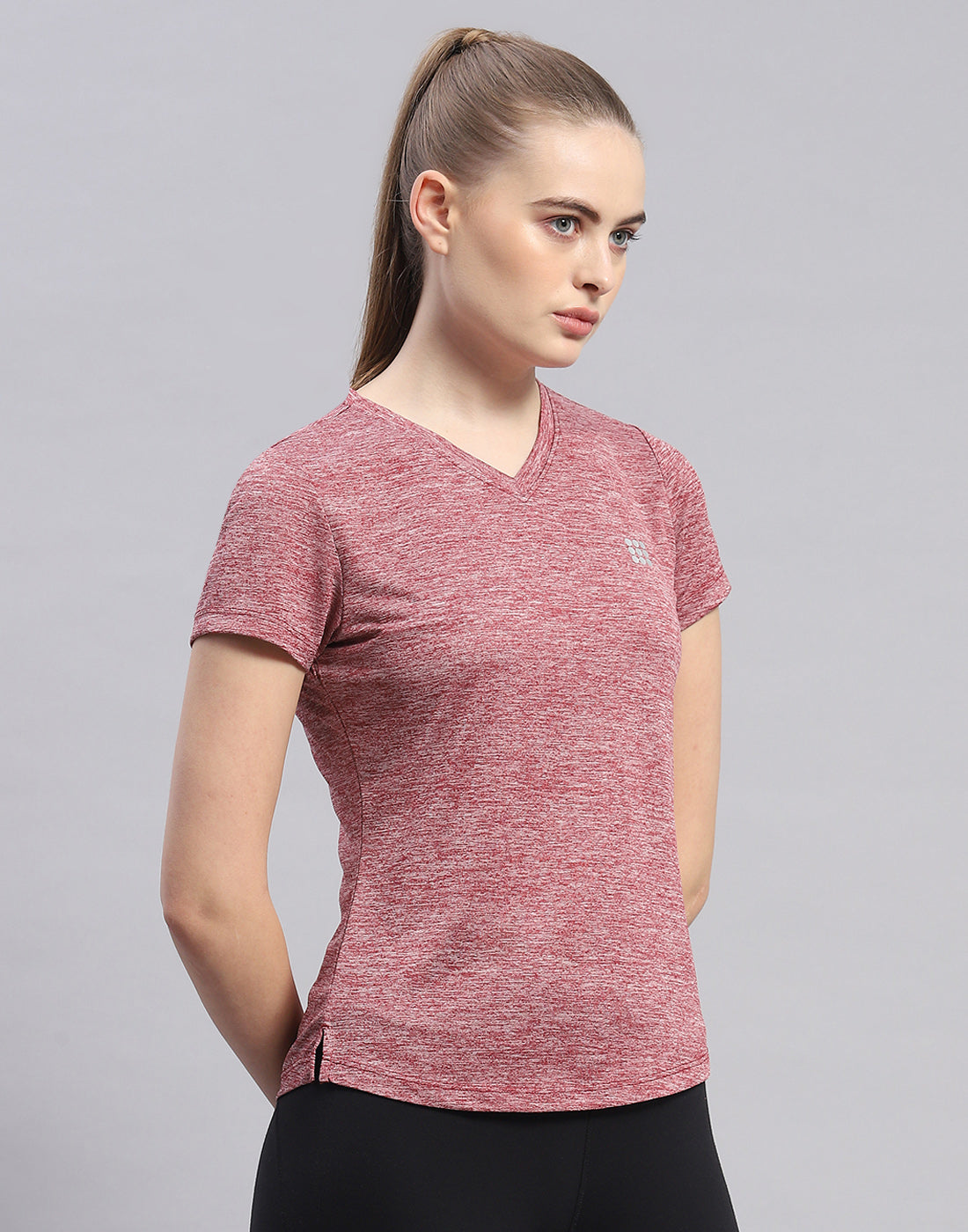 Women Maroon Solid V Neck Half Sleeve Top