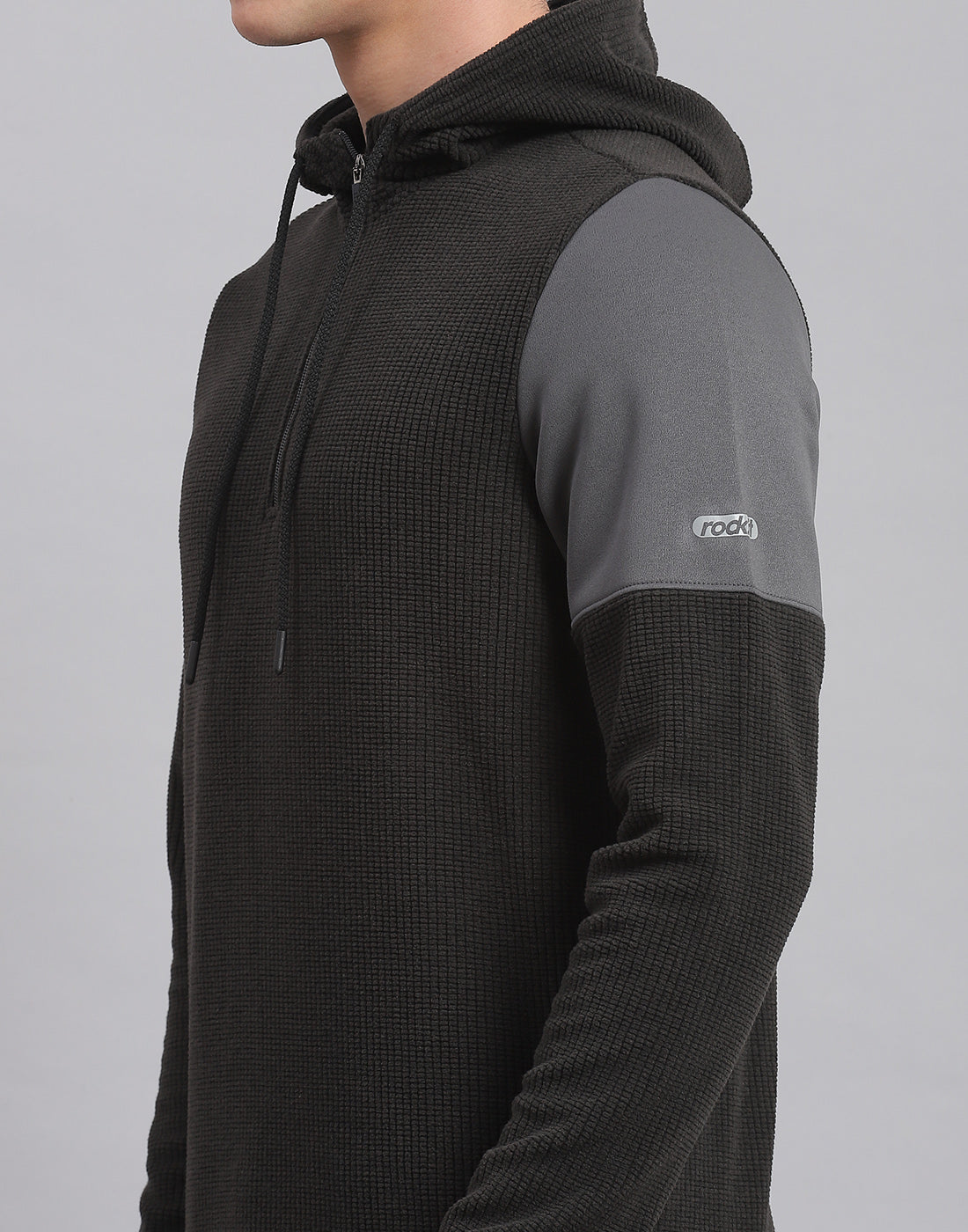 Men Grey Solid Hooded Full Sleeve Sweatshirt