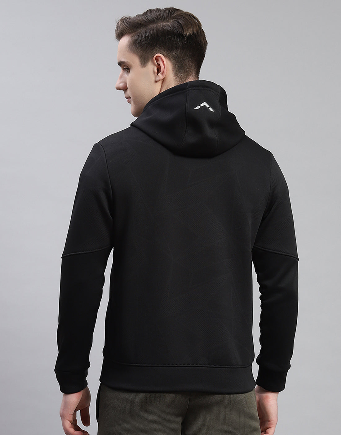 Men Black Self Design Hooded Full Sleeve Sweatshirt