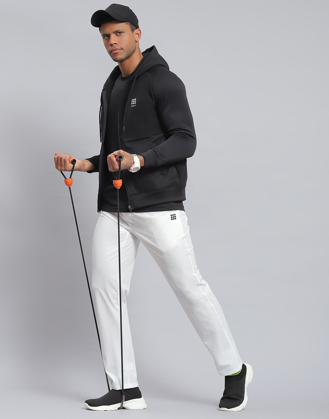 Men Black Solid Hooded Full Sleeve Sweatshirt