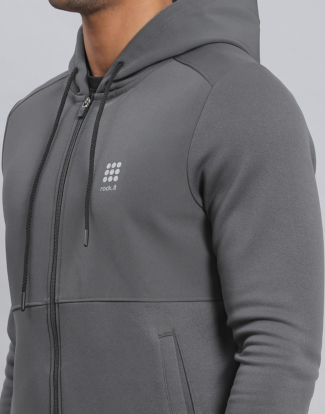 Men Grey Solid Hooded Full Sleeve Sweatshirt