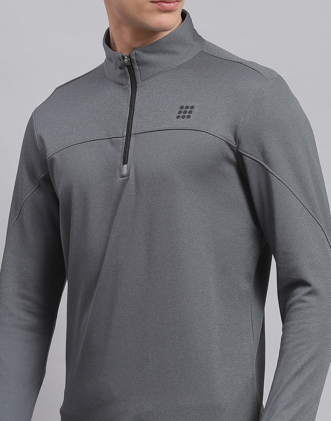 Men Grey Solid Stand Collar Full Sleeve Sweatshirt