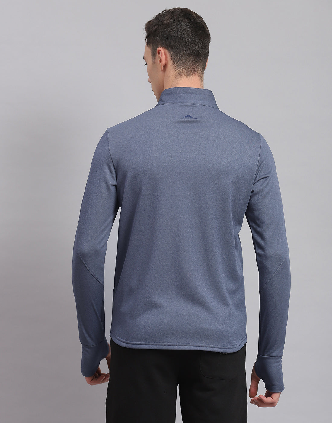 Men Blue Solid Stand Collar Full Sleeve Sweatshirt