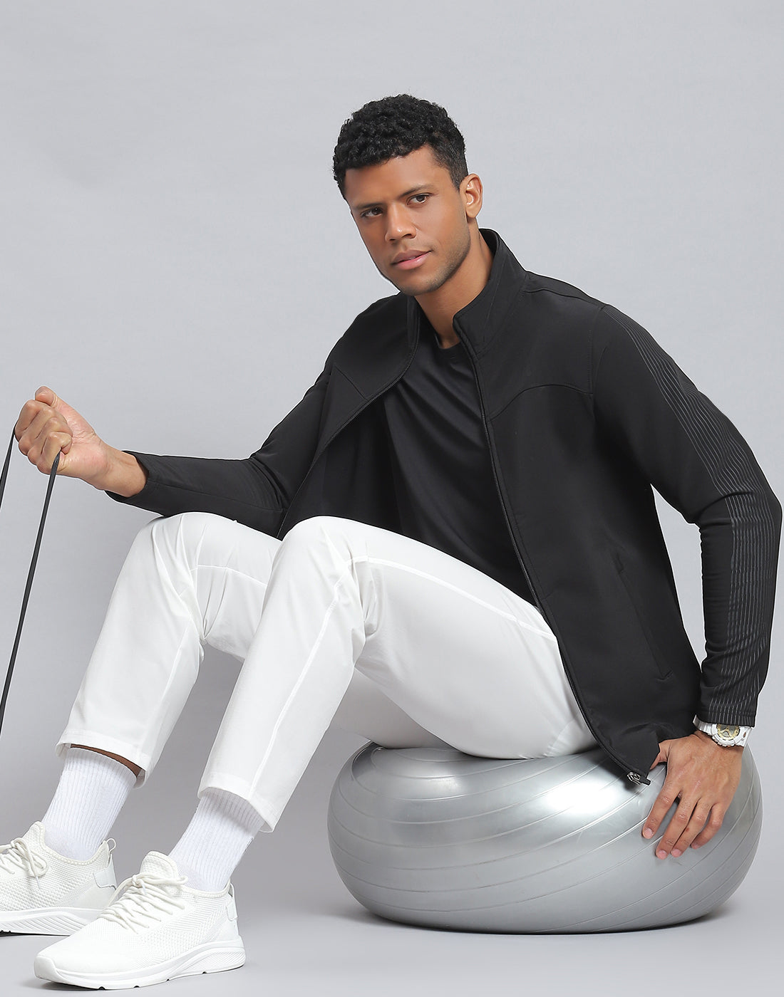 Men Black Printed Stand Collar Full Sleeve Sweatshirt