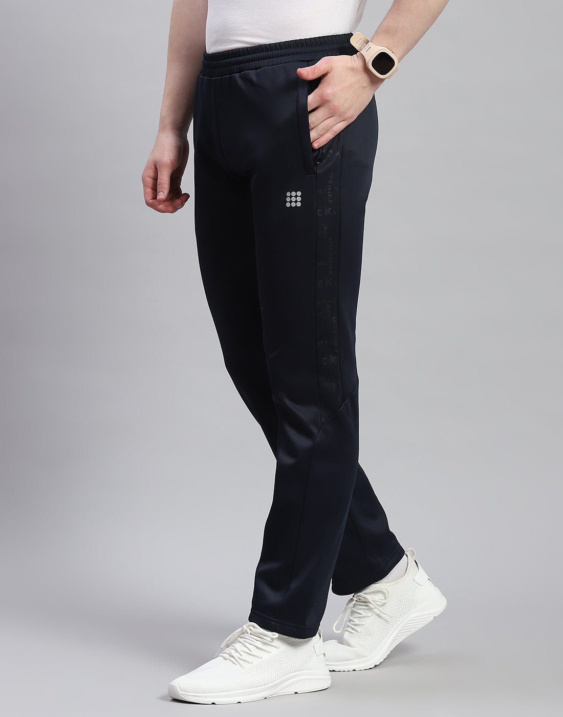Men Navy Blue Printed Hooded Full Sleeve Tracksuit