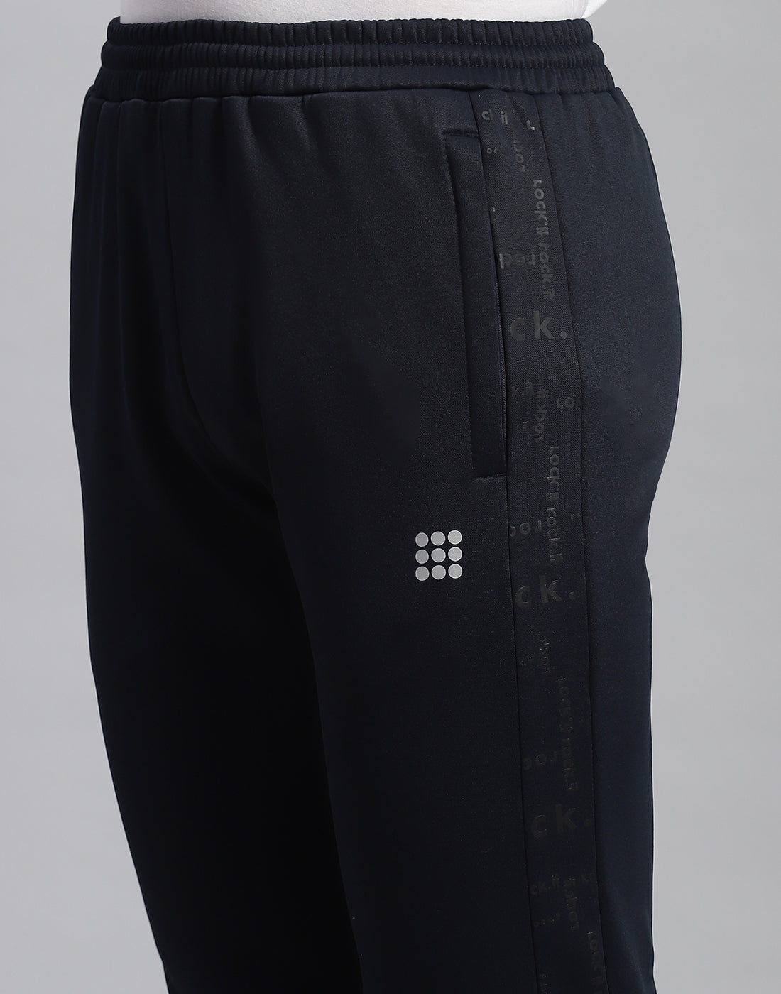 Men Navy Blue Printed Hooded Full Sleeve Tracksuit