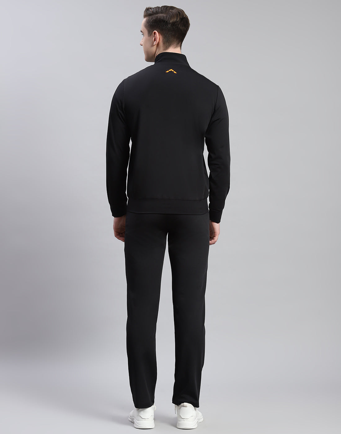 Men Black Solid Stand Collar Full Sleeve Tracksuit