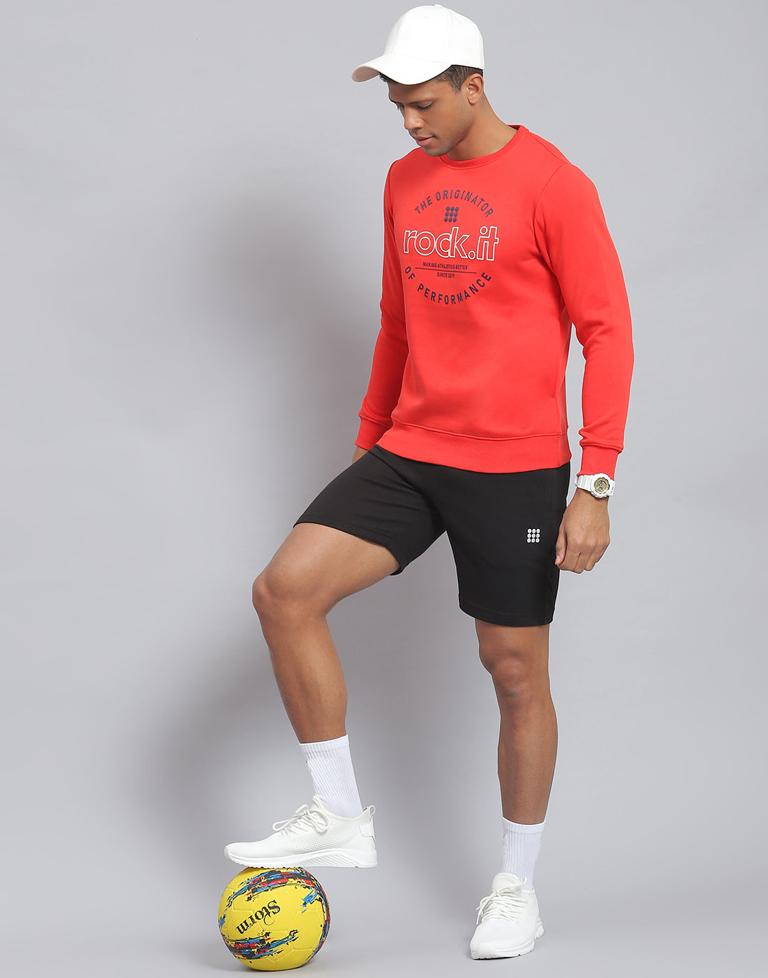 Men Red Solid Round Neck Full Sleeve Sweatshirt