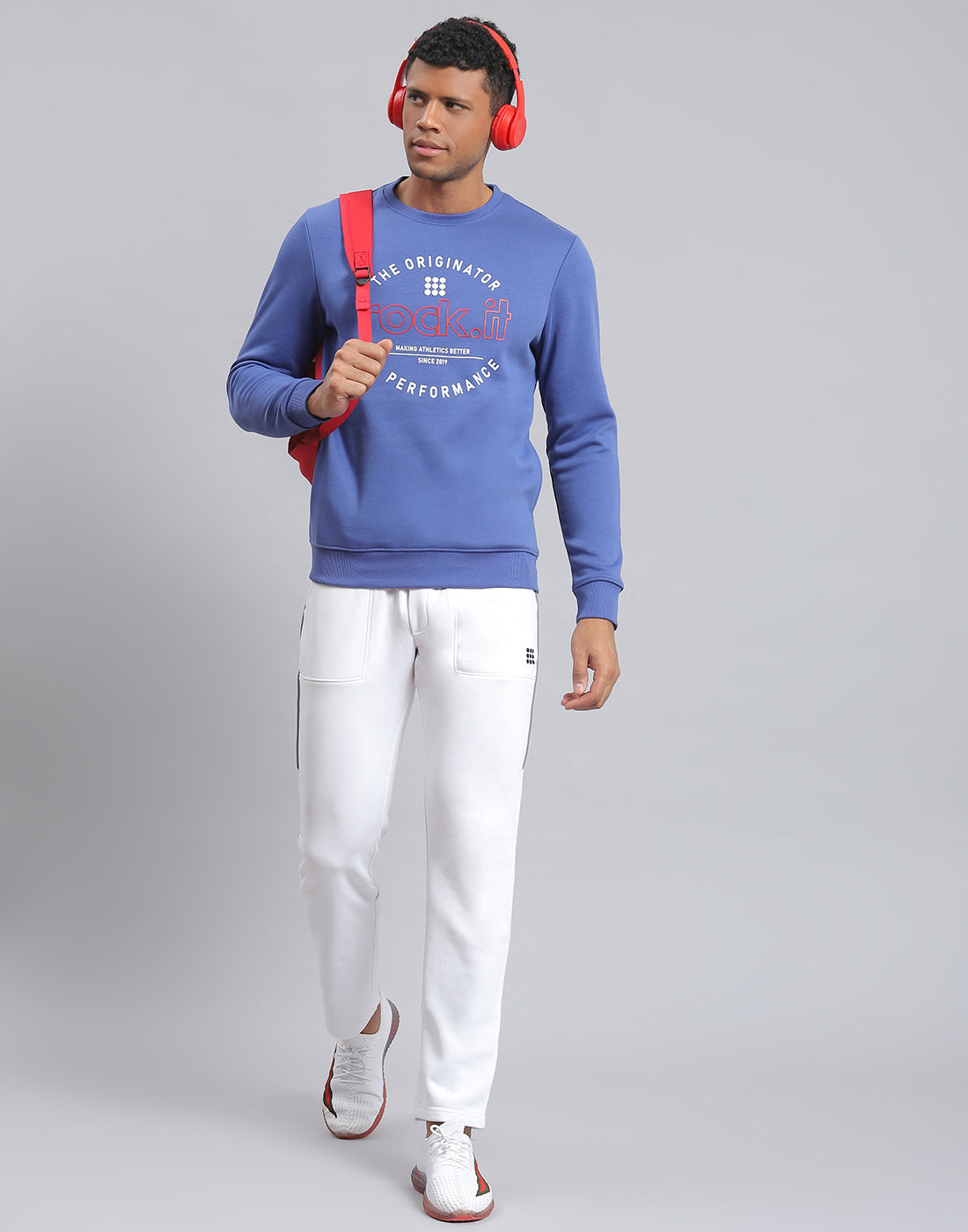 Men Blue Solid Round Neck Full Sleeve Sweatshirt
