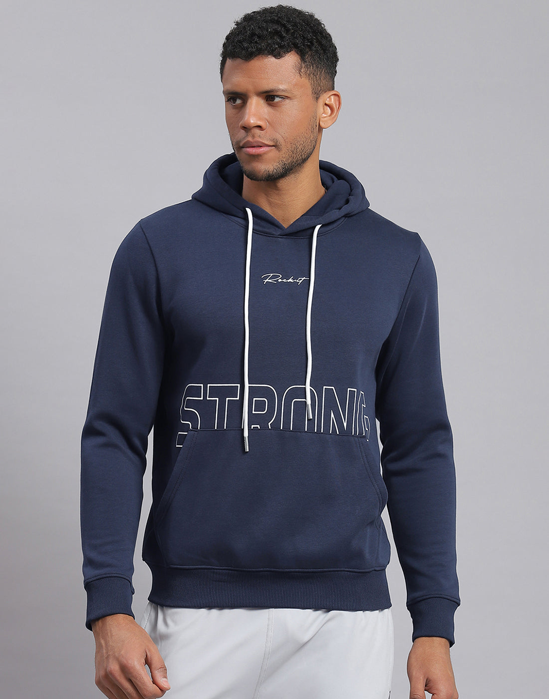 Men Navy Blue Printed Hooded Full Sleeve Sweatshirt