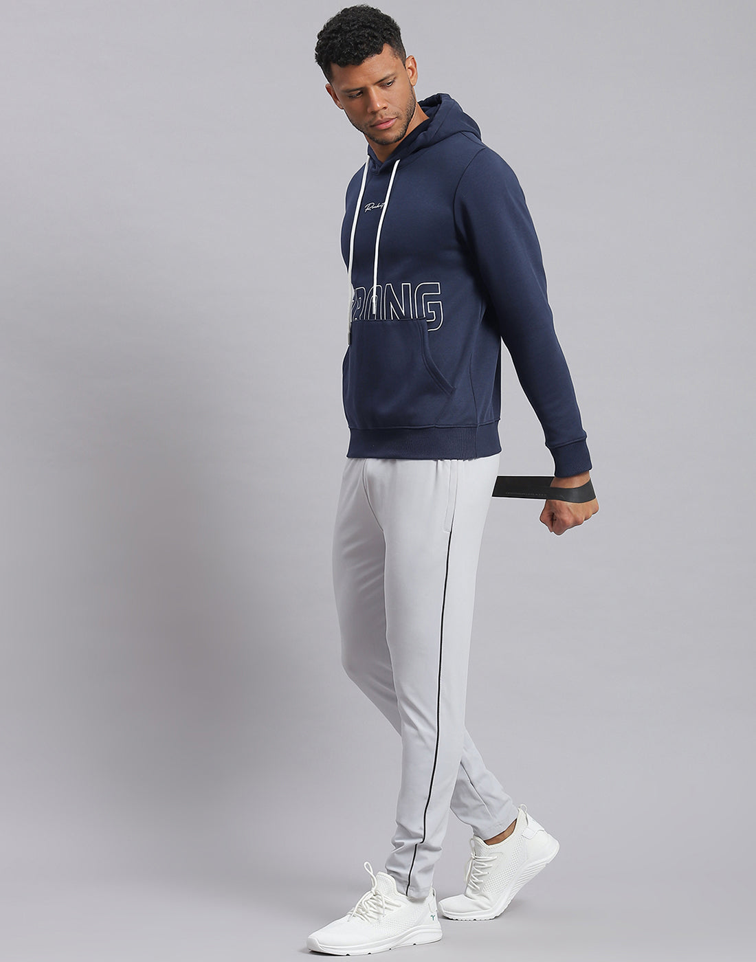 Men Navy Blue Printed Hooded Full Sleeve Sweatshirt