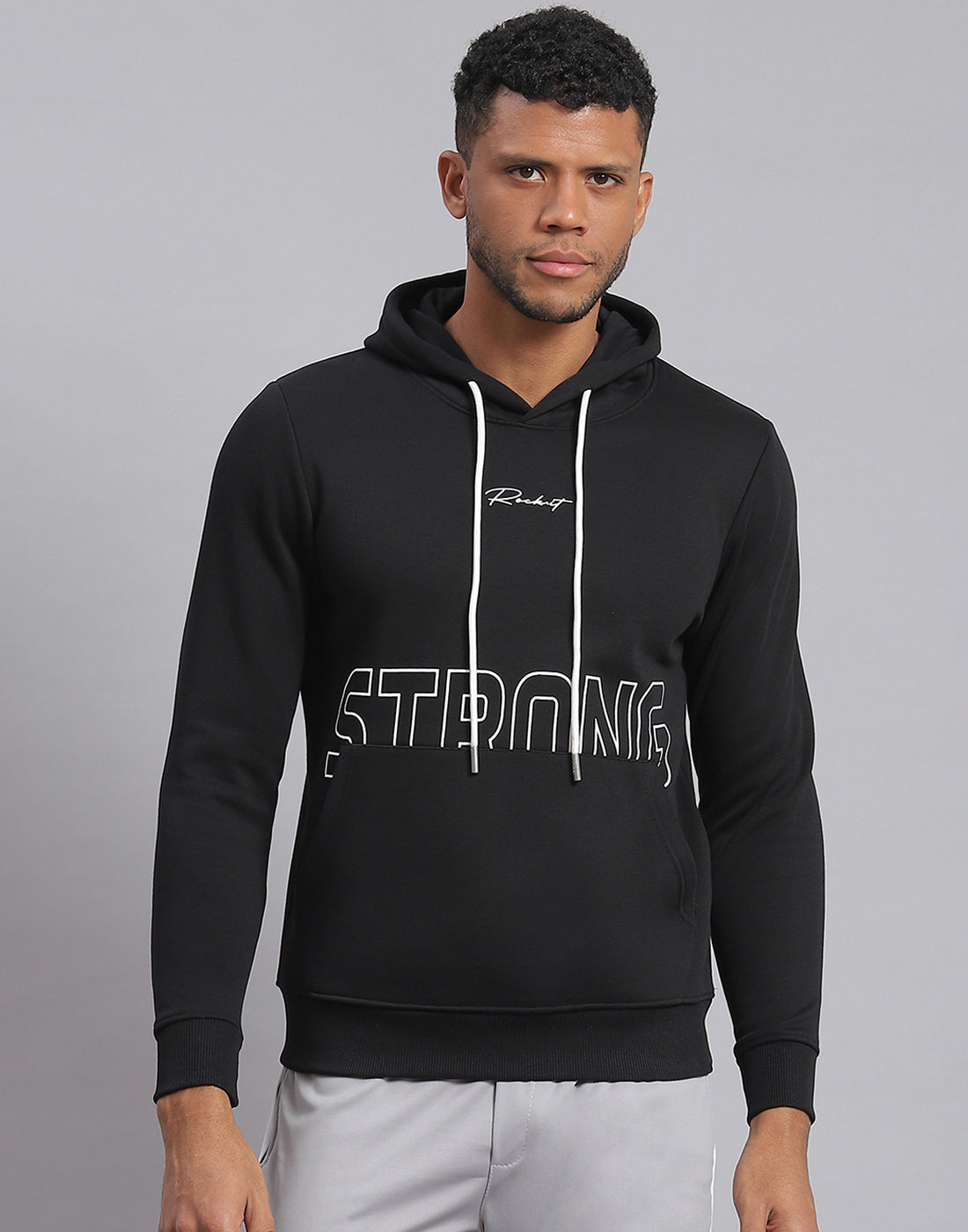 Men Black Printed Hooded Full Sleeve Sweatshirt