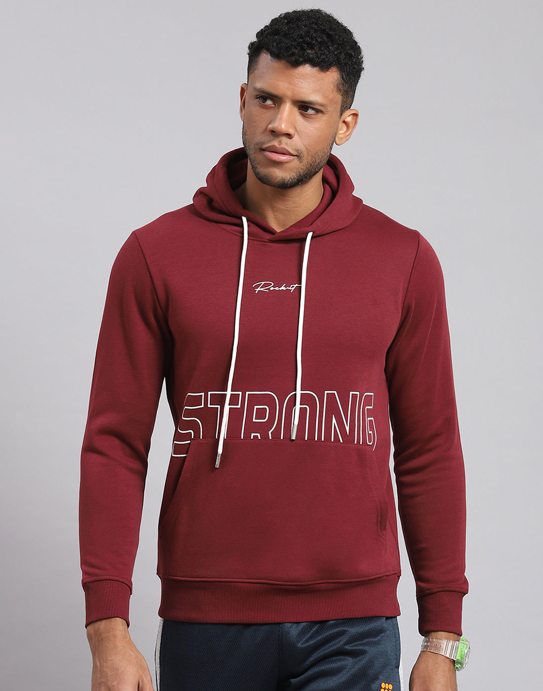 Men Maroon Printed Hooded Full Sleeve Sweatshirt