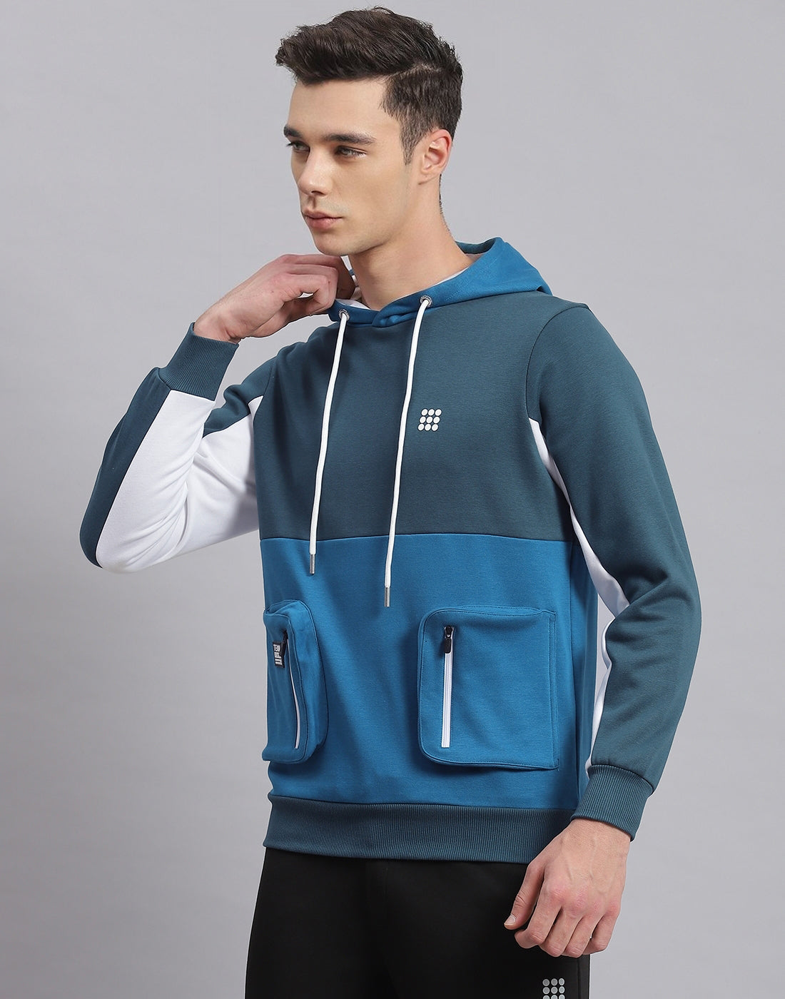 Men Turquoise Blue Solid Hooded Full Sleeve Sweatshirt