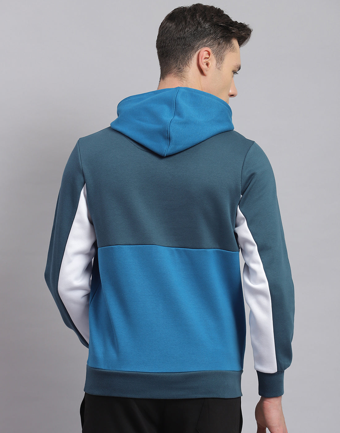 Men Turquoise Blue Solid Hooded Full Sleeve Sweatshirt
