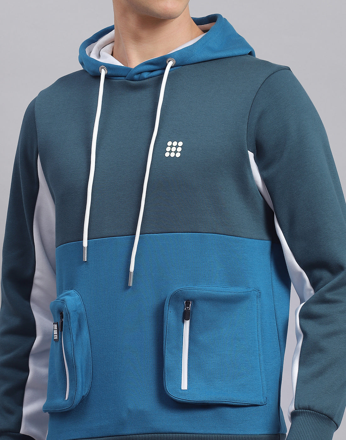 Men Turquoise Blue Solid Hooded Full Sleeve Sweatshirt