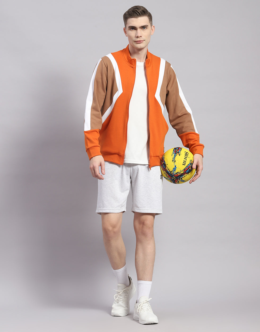 Men Orange Solid T Neck Full Sleeve Sweatshirt