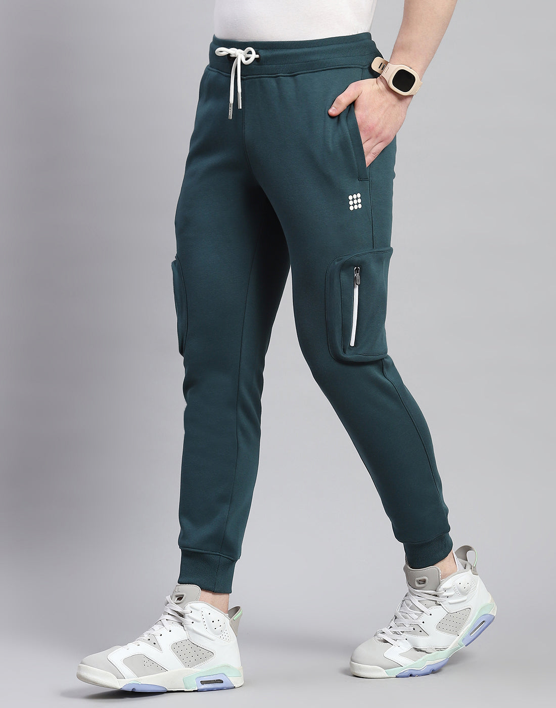 Men Teal Blue Solid Regular Fit Lower