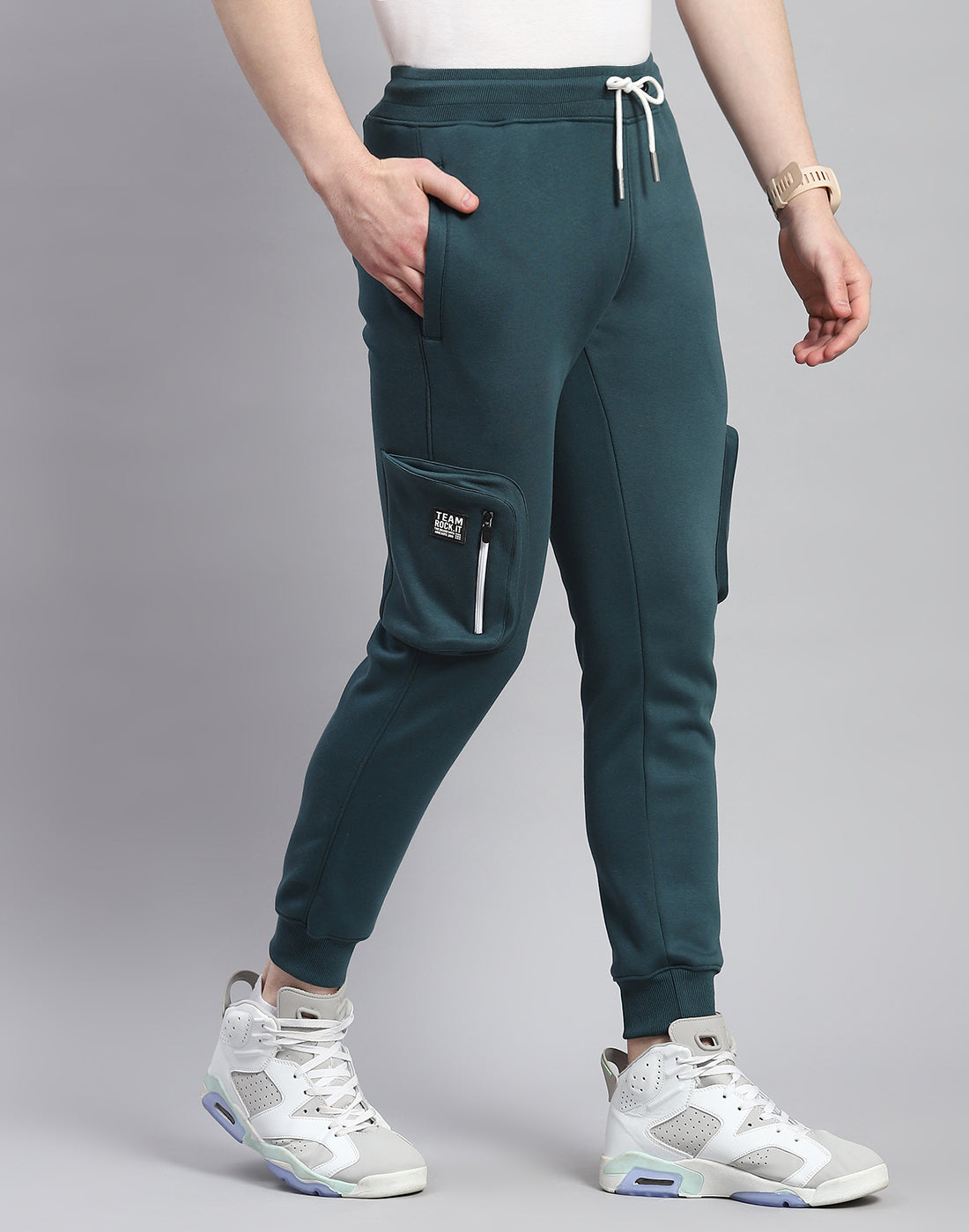 Men Teal Blue Solid Regular Fit Lower
