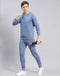 Men Blue Solid Round Neck Full Sleeve Tracksuit