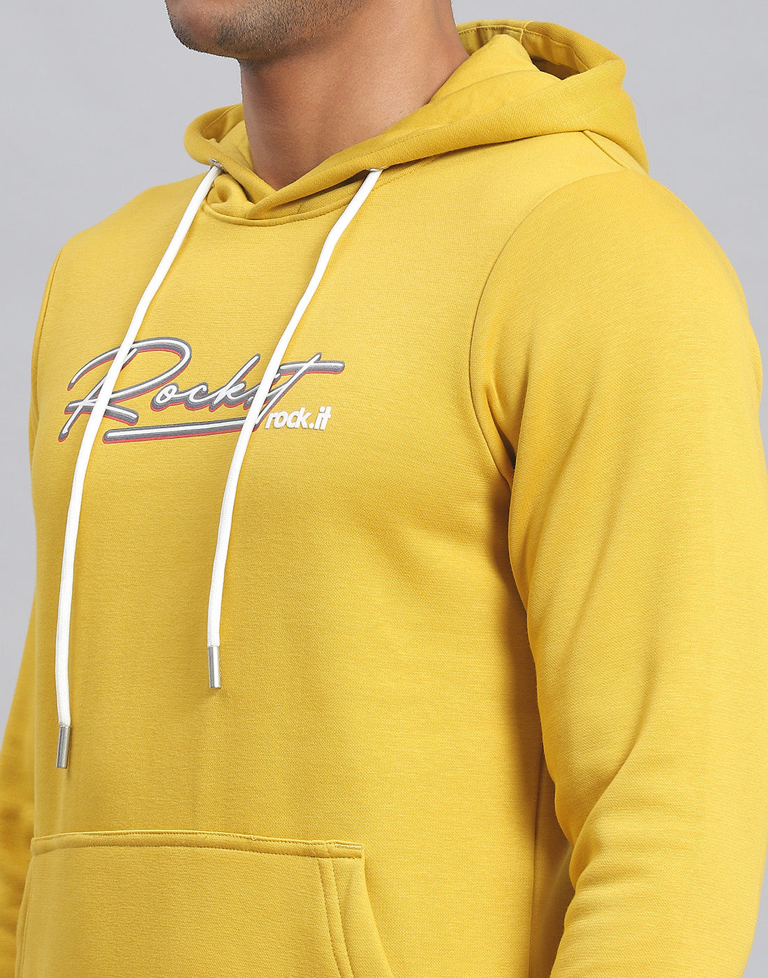Men Yellow Solid Hooded Full Sleeve Tracksuit