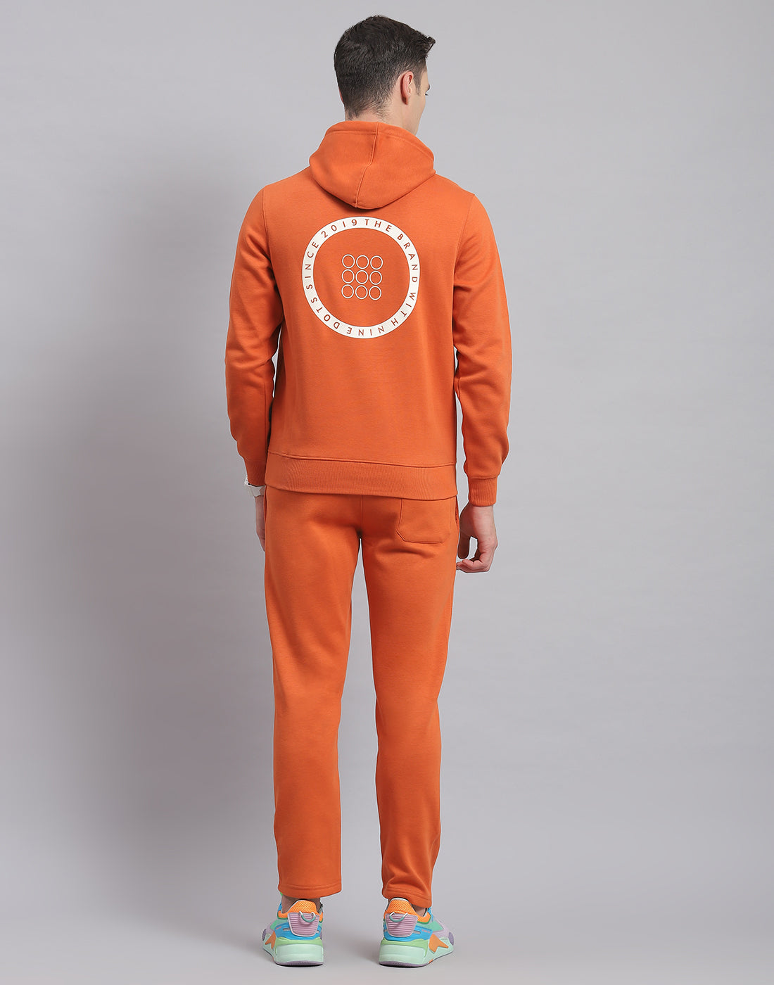 Men Rust Solid Hooded Full Sleeve Tracksuit