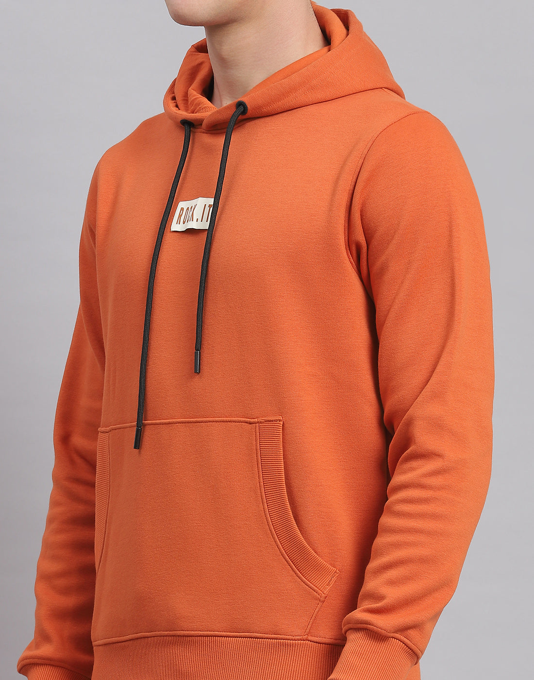 Men Rust Solid Hooded Full Sleeve Tracksuit