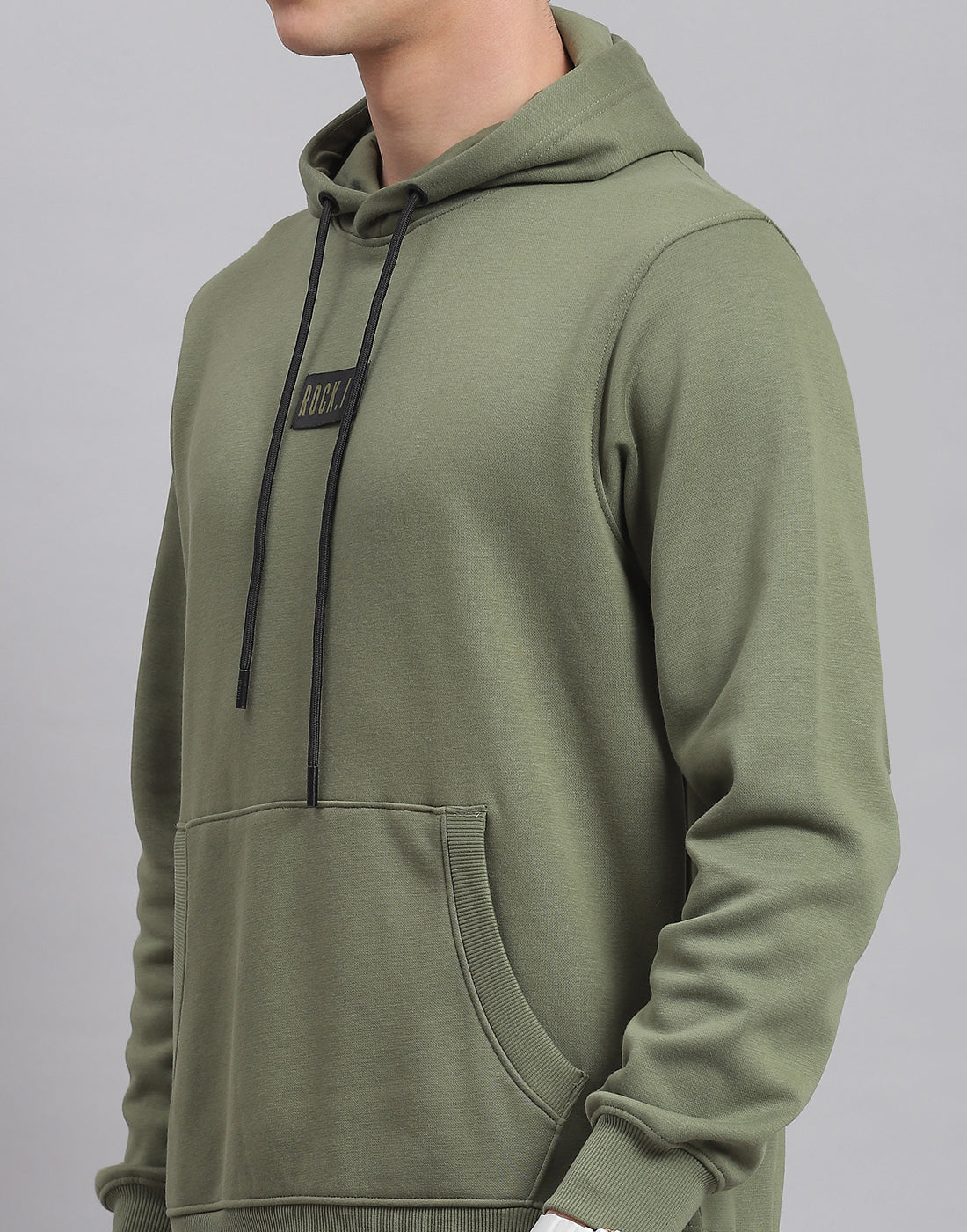 Men Olive Solid Hooded Full Sleeve Tracksuit