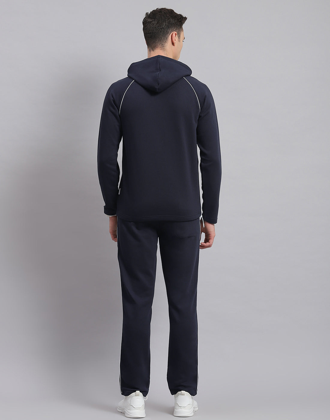 Men Navy Blue Solid Hooded Full Sleeve Tracksuit