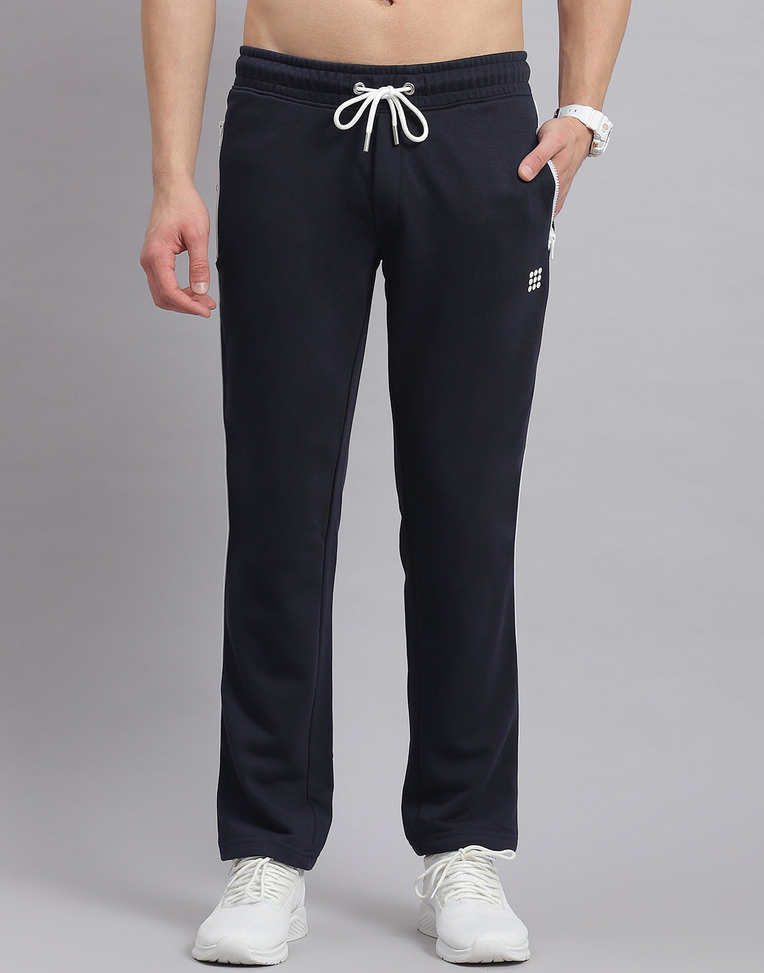 Men Navy Blue Solid Hooded Full Sleeve Tracksuit