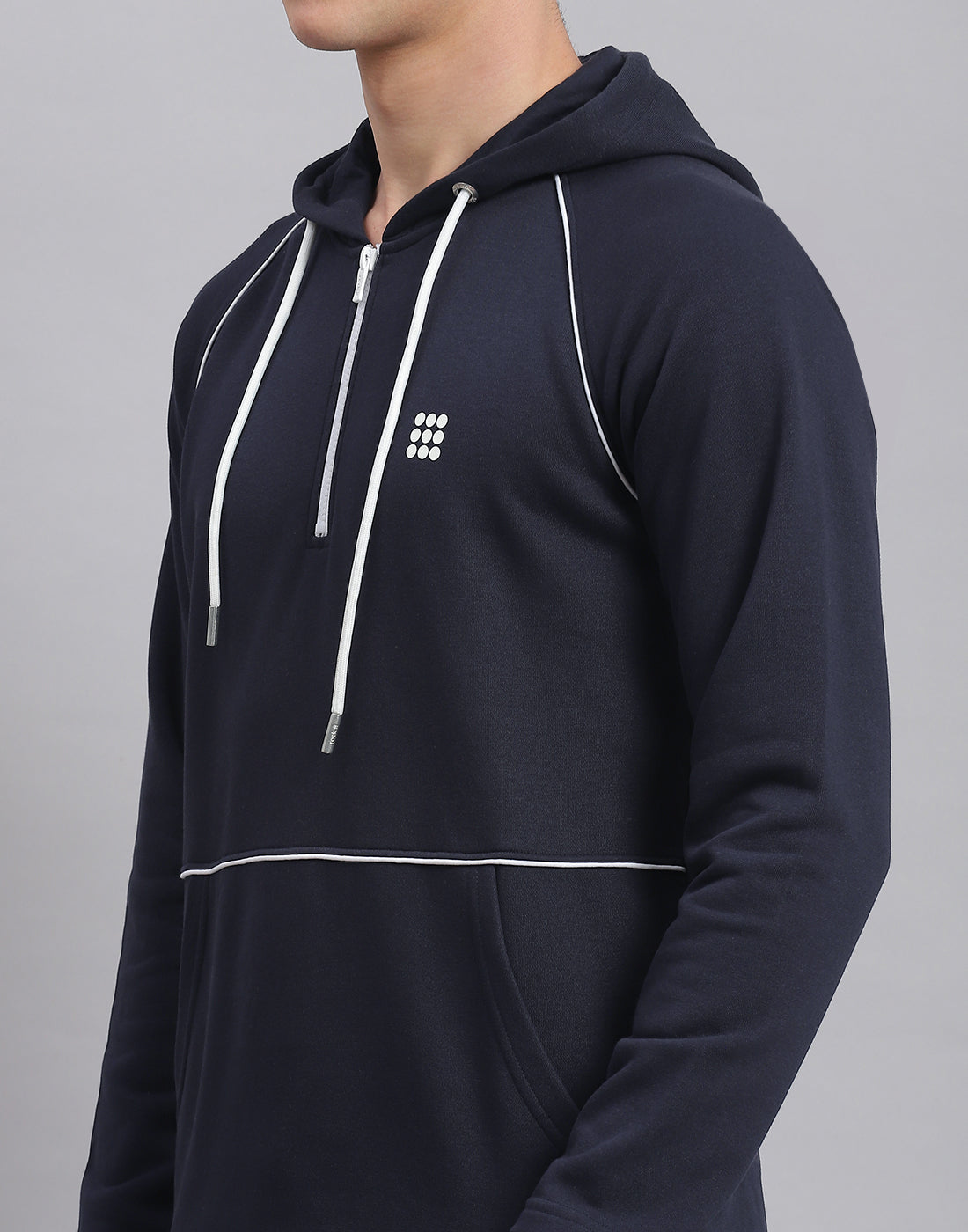 Men Navy Blue Solid Hooded Full Sleeve Tracksuit