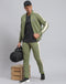 Men Green Solid Stand Collar Full Sleeve Tracksuit