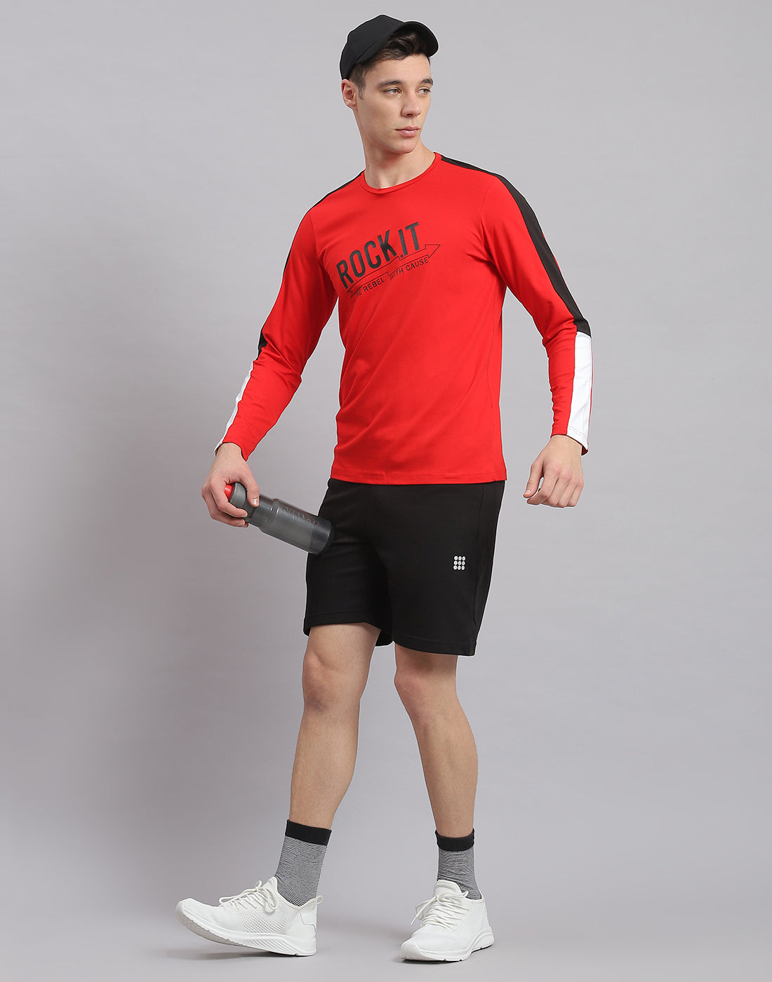 Men Red Printed Round Neck Full Sleeve Active T-Shirt