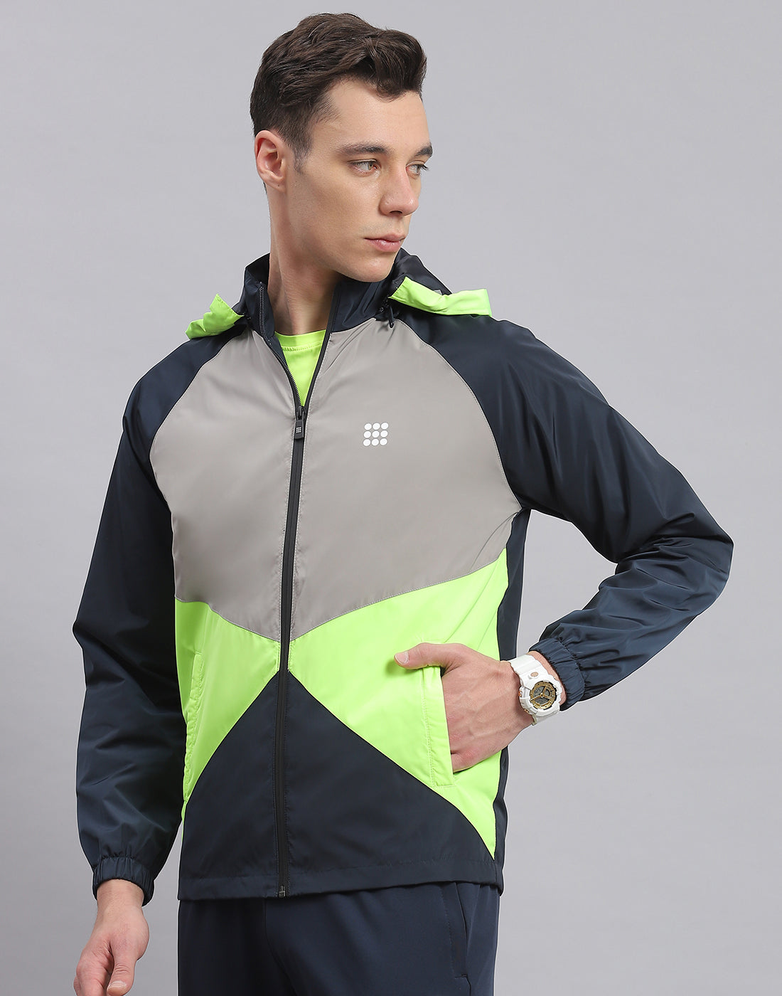Men Navy Blue Solid Hooded Full Sleeve Jacket
